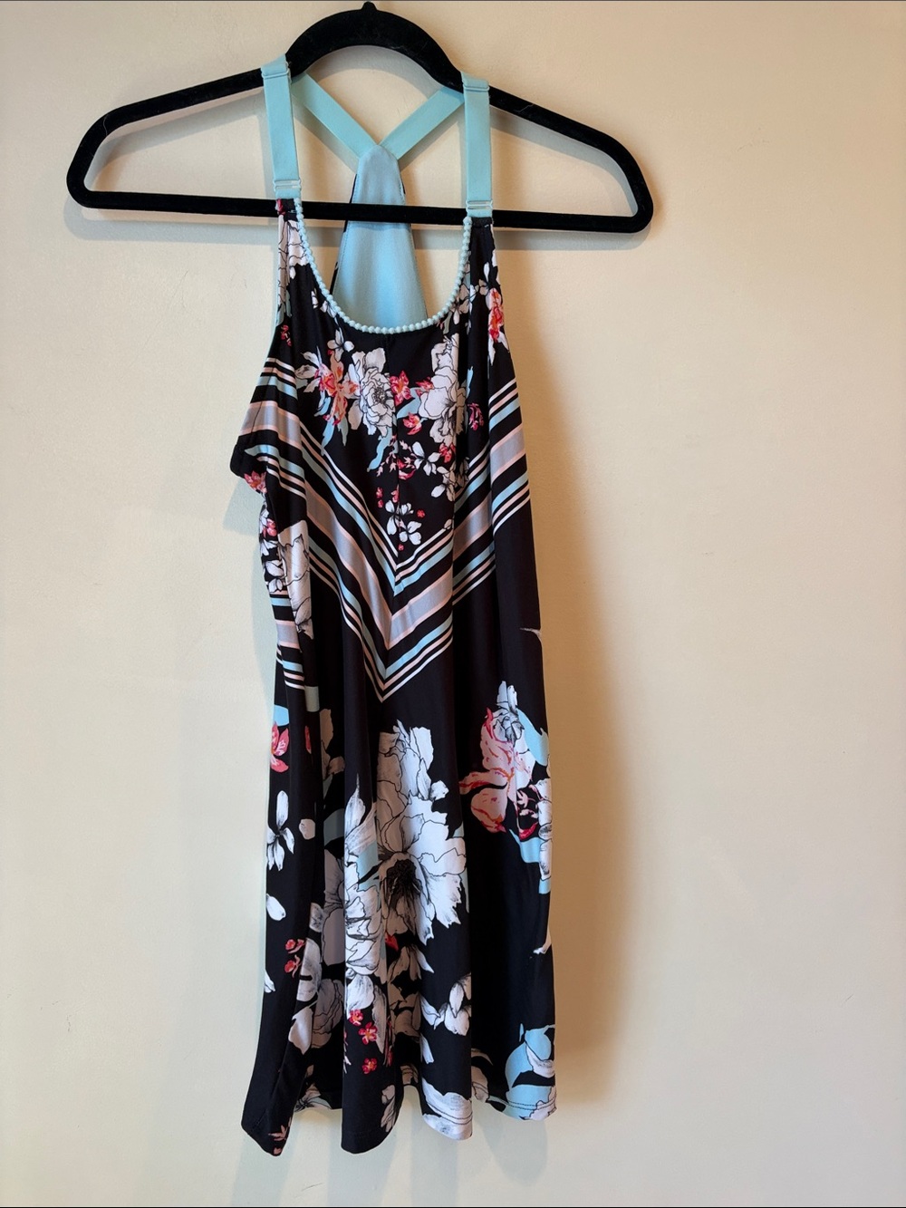 Floral Chevron Halter nightgown with Mint Straps